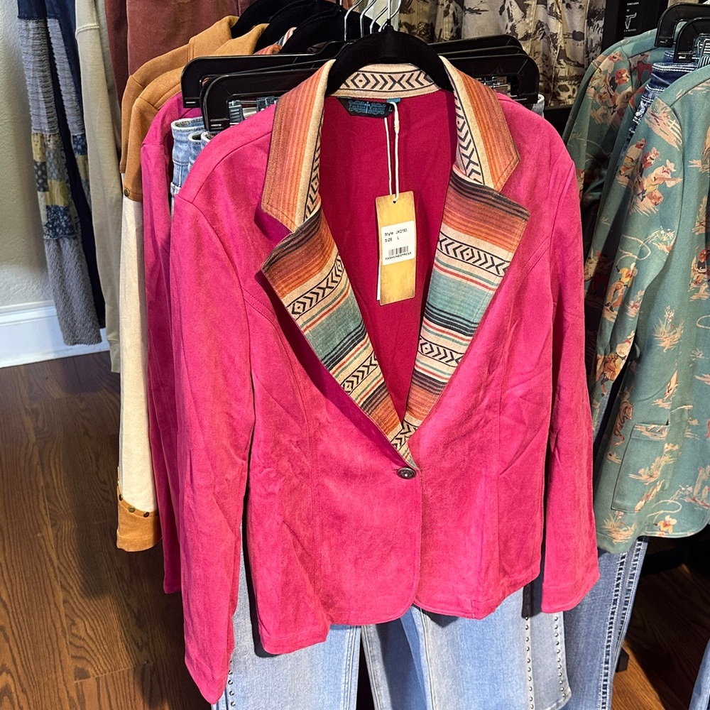 Vibrant Pink Blazer With Patterned Collar - image 1